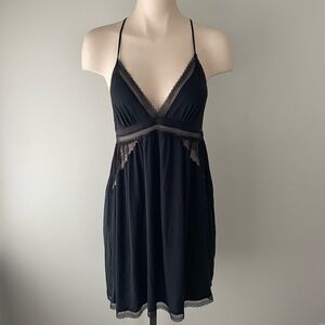 Victorias Secret Lace Cutout Slip Dress Black Goth Gothic Deep V Racerback Large